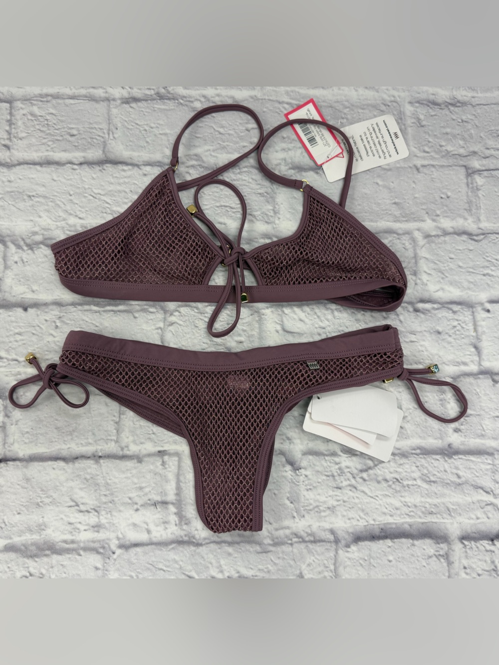 Wicked Weasel RARE Retired Dirty Mauve Crop Bikini Top Cheeky Bottom NWT's Sz S - Picture 7 of 16